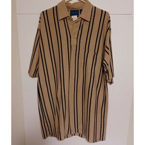 Mens Towncraft  1/4 Button Cotton Shirt Large XT/GXL Tan Stripe Short Sleeve NWT